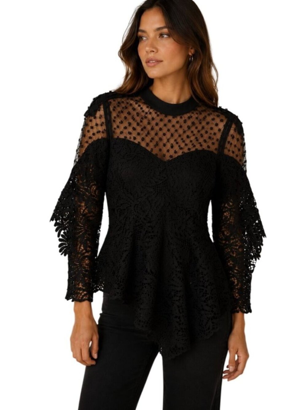 Self-Portrait Lace Handkerchief Top in Black NWOT- Size XS